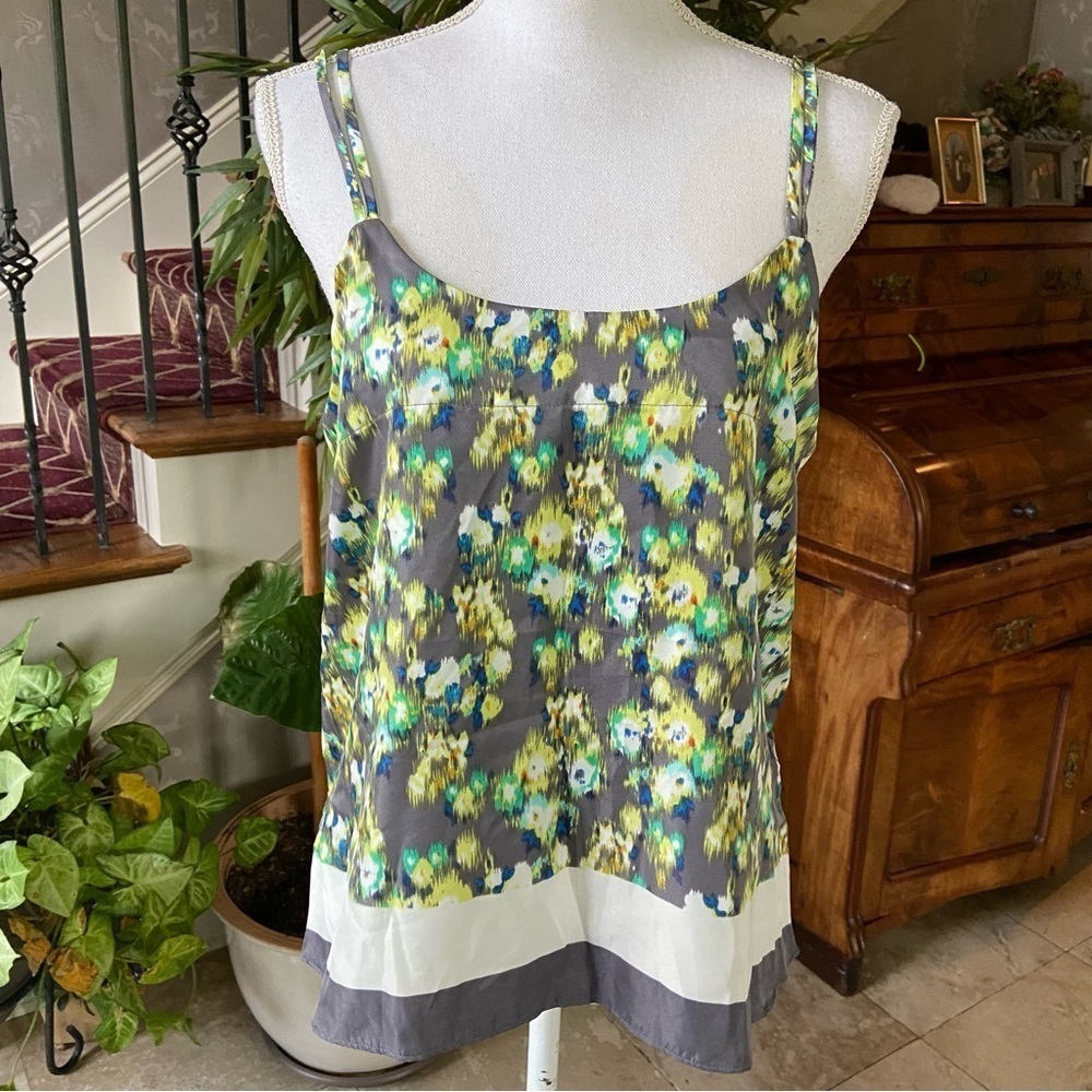 The Limited Camisole Blouse Size S Floral Gray Teal Tye Dye Pattern Silky Layer